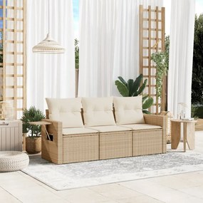vidaXL 3 pcs conjunto de sofás p/ jardim com almofadões vime PE bege