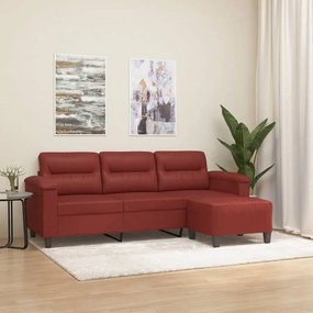 3153687 vidaXL Sofá 3 lugares c/ apoio pés 180 cm couro artif. vermelho tinto