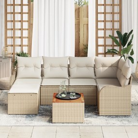 Conjunto de Sofá para Jardim de 7 Peças com Almofadas Bege Rattan Sint