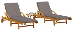 Espreguiçadeiras 2 pcs com mesa madeira de acácia maciça
