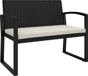 Outsunny Banco de Jardim em Vime Sintético de 2 Lugares Banco de Exterior com Almofada 103x58x78 cm Preto e Bege | Aosom Portugal