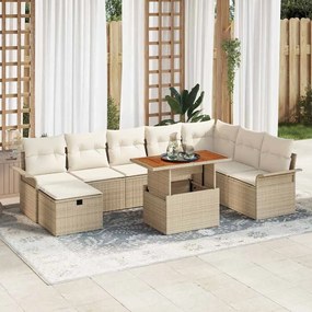 vidaXL Conjunto de Sofás de Jardim de 9 Peças com Almofadas Beiges em Rattan Sintético