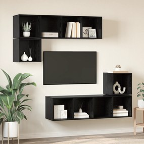vidaXL Conjunto de móvel de TV 4 pcs Carvalho preto 37 x 37 x 142.5 cm