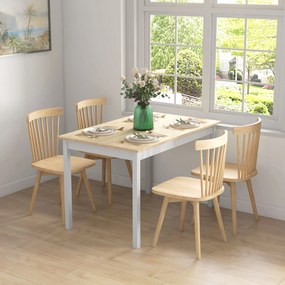 Mesa de jantar e de cozinha com estrutura em madeira maciça para 4 pessoas (CADEIRAS NÃO INCLUIDAS), design vintage, 120 cm, em tons naturais e branco