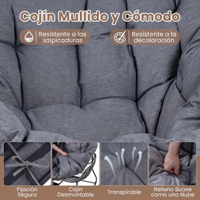 Cadeira de baloiço com apoio para os pés em rattan PE, almofadas removíveis, Estrutura metálica antiderrapante, capacidade de carga de 150 kg, para sa