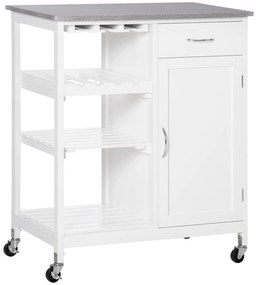 HOMCOM Carrinho de Cozinha com Rodas Carrinho de Cozinha com 1 Gaveta Prateleiras Removíveis Suporte para 4 Garrafas e Armário para Sala de Jantar Sala de Estar Carga 40kg 76x48x88cm Branco e Cinza