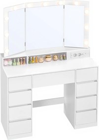 Toucador com iluminação LED 40 x 107 x 144 cm com espelho rebatível e gavetas branco