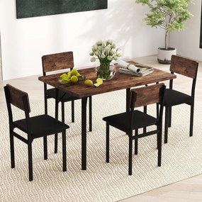 Conjunto de sala de jantar com 5 peças: mesa industrial e 4 cadeiras estofadas com pernas de metal para espaços pequenos Café e Preta