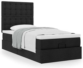 Cama otomana com colchão 90x200 cm tecido preto