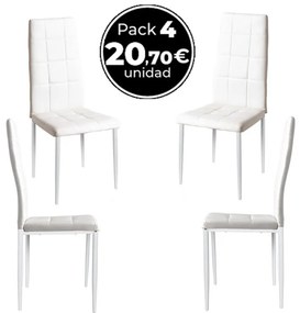 Pack 4 Cadeiras Lan Couro Sintético - Branco
