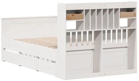 Cama com estante sem colchão 135x190 cm pinho maciço branco