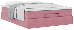 Estrutura de cama otomana com colchão 140x190 cm veludo rosa