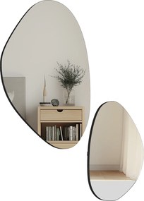 Conjunto de 2 espelhos de parede, espelhos decorativos de forma irregular semelhante a seixos, moldura em metal, 70 x 46 cm/49,5 x 31 cm, preto