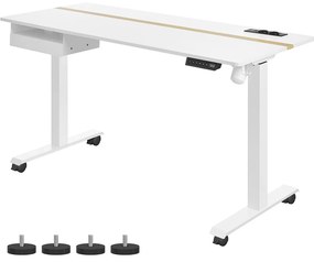 Mesa elétrica ajustável em altura VASAGLE com tomada e gaveta, 60 x 140 cm, superfície da mesa continuamente ajustável com função de memória e 4 alturas, branca LSD114W01