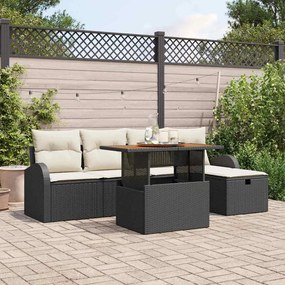 vidaXL Conjunto de Sofás de Jardim de 6 Peças com Almofadas Preto Vime Sintético