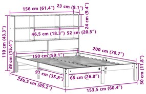 Cama com estante sem colchão 150x200 cm pinho maciço branco