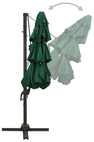 Guarda-sol de jardim 4 camadas c/ poste de alumínio 3x3 m verde
