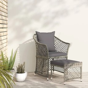 vidaXL 2 pcs conjunto lounge de jardim c/ almofadões vime PE cinzento