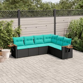 6 pcs conjunto de sofás p/ jardim c/ almofadões vime PE preto