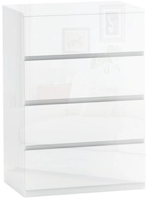 HOMCOM Cómoda com 4 Gavetas de Madeira Cómoda de Dormitório Cómoda Branca Estilo Moderno 55x33x80 cm Branco Brilhante | Aosom Portugal