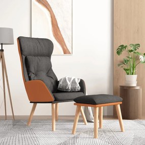 Cadeira descanso c/ apoio couro artificial/tecido cinza-escuro