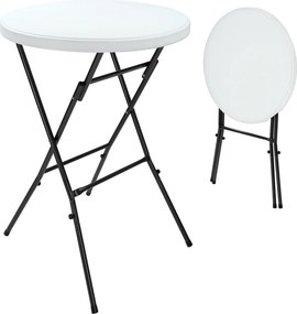 Mesa alta bar jardim em plástico Ø72 cm, dobrável branca