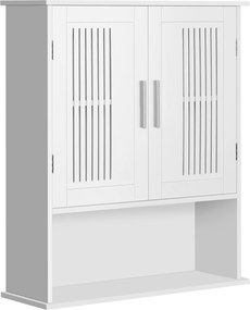 kleankin Armário de Parede Casa de Banho com Armazenamento 2 Portas em Ripas Prateleira Ajustável e Compartimento 60x20x70 cm Branco | Aosom Portugal