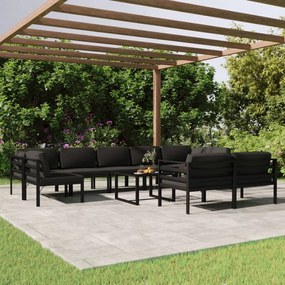 vidaXL 10 pcs conjunto lounge jardim com almofadões alumínio antracite
