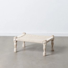 Banqueta 67 X 46 X 27 cm Madeira Corda Branco