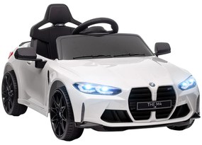 AIYAPLAY Carro Elétrico para Crianças BMW M4 12V com Controlo Remoto Faróis Buzina Música e Velocidade 3-5 km/h 108x69,5x51 cm Branco | Aosom Portugal