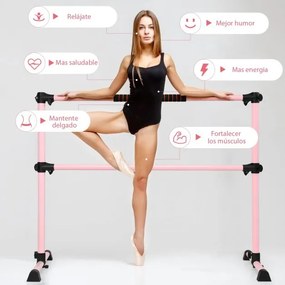 Barra dupla para ballet portátil com altura ajustável para meninas Adultos Fitness Dançar Dança Alongar músculos 124,5 x 71 x 120 cm Rosa