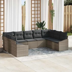 vidaXL Conjunto de Sofá de Jardim de 9 Peças com Almofadas Cinzento Vime Poli