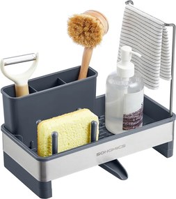 Organizador para lava louça cozinha 12,7 x 24,7 x 23 cm com suporte para esponjas e escovas cinza ardósia-prateado