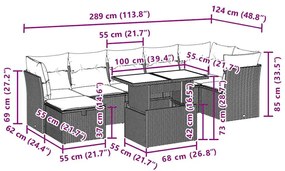 8 pcs conjunto de sofás p/ jardim com almofadões vime PE bege