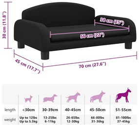 Cama para cães 70x45x30 cm tecido preto