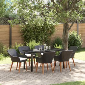 vidaXL Conjunto de Jantar para Jardim com almofada 7 pcs Preto vime PE