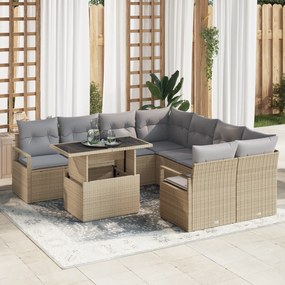 Conjunto de Sofás de Jardim vidaXL de 9 Peças com Almofadas em Rattan