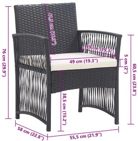 Cadeiras de jardim com almofadões 2 pcs vime PE preto