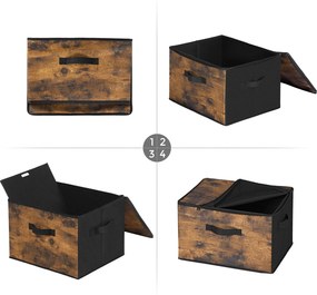 3 Caixas de arrumação com tampa 40 x 30 x 25 cm castanho vintage e preto