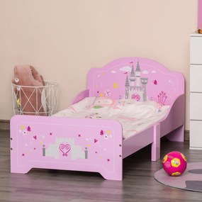 Cama Infantil acima de 3 Anos Cama para Crianças de Madeira com Barreira de Proteção Carga Máx. 50kg 143x73x60cm Rosa