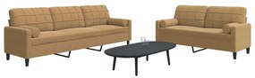 2 pcs conjunto de sofás com almofadões e rolos veludo castanho