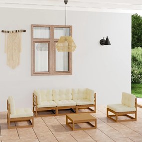 vidaXL 6 pcs conjunto lounge de jardim com almofadões pinho maciço