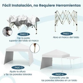 Tenda Pop up, jardim, feiras, eventos 430 x 280 cm (COM TOLDO) com 2 paredes laterais conversíveis, 2 alturas ajustáveis, bolsa de transporte, branca