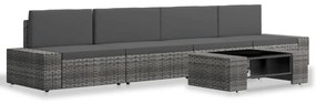 5 pcs conjunto lounge de jardim vime PE cinzento