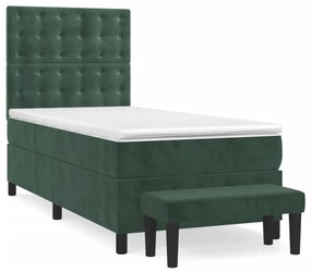 Cama com molas/colchão 90x200 cm veludo verde-escuro