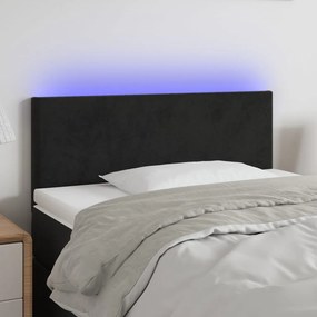 Cabeceira de cama c/luzes LED veludo 100x5x78/88 cm preto