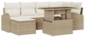 Conjunto de Sofá de Jardim com 7 Peças e Almofadas Bege de Rattan Poly