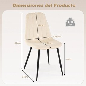 Conjunto de 4 Cadeiras de Sala de Jantar (MESA NÃO INCLUIDA), 54 x 44,5 x 87 cm, Acolchoadas em Veludo, Bege