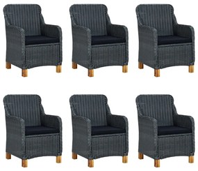 7 pcs conj. jantar exterior c/ almofadões vime PE cinza-escuro