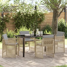 Conjunto de Jantar para Jardim vidaXL de 5 Peças com Almofadas em Rattan Poly Bege
